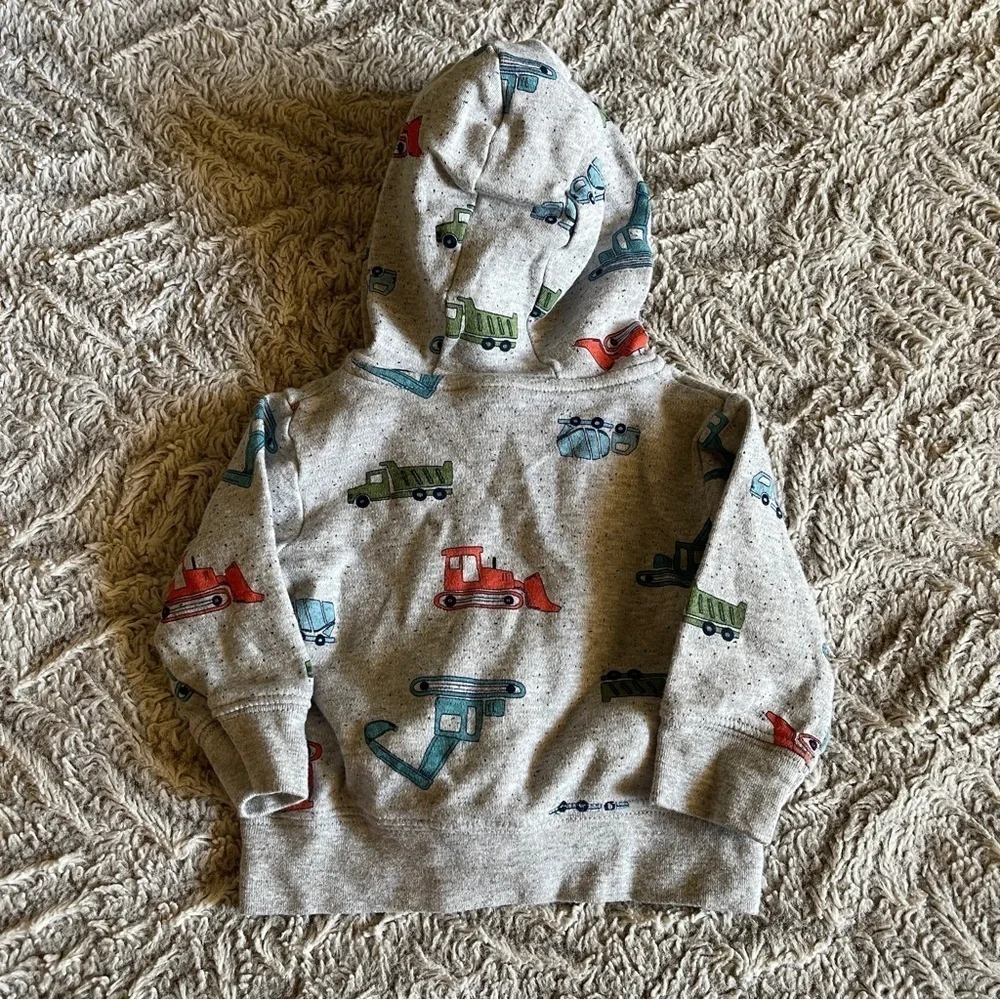 4 for 16$ Carter's Gray and Red Hoodie Sweatshirt with Construction Truck Design